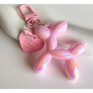 NEW Pink Balloon Dog‎ Keychain Heart Charm Keyring Cute Y2K